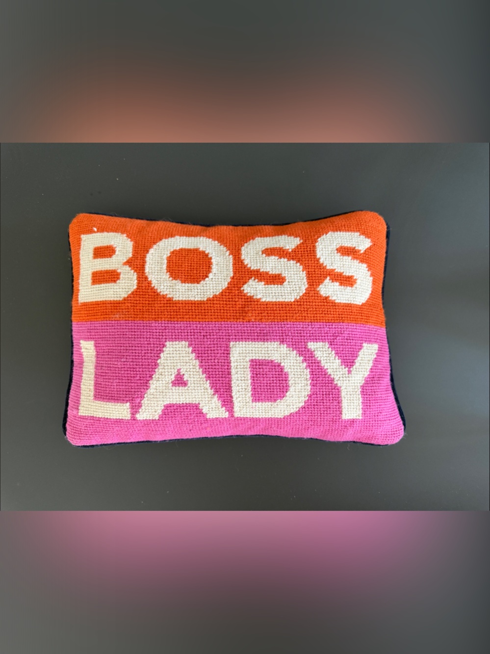 Jonathan Adler Pink and Orange "Boss Lady" Knit Accent Pillow